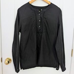 J.Crew Lace-Trim Cotton Voile Long Sleeve Blouse – Black, Size M #65